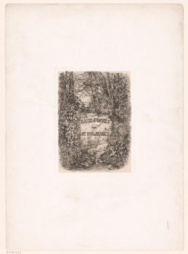 Title page with a moss-covered stone with inscription in a forest landscape