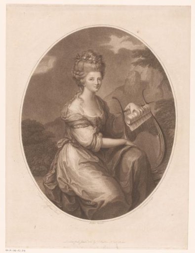 Portrait of Sarah Bates with harp and sheet music