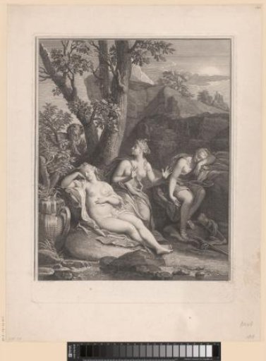 Sleeping Diana and her nymphs surprised by a satyr