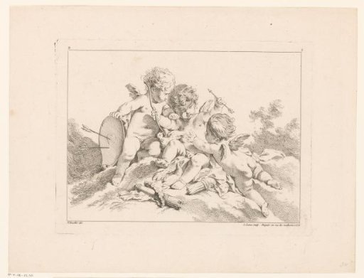 Three Cupids playing with arrow and bow
