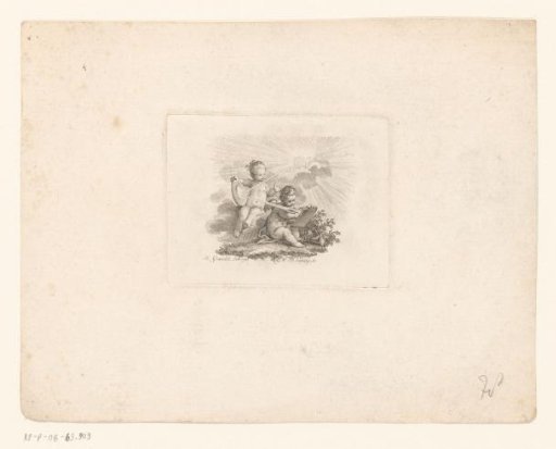 Putto Illuminating the Writing Tablet of Another Putto with Rays Reflected in a Mirror