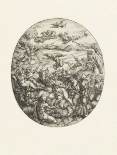 Oval with the Olympian gods in the clouds