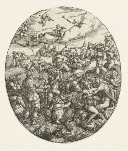 Oval with the Olympian gods in the clouds