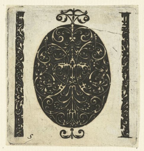 Large oval ornament and two vertical strips