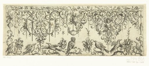 Border decoration with leafy vines and three sea creatures
