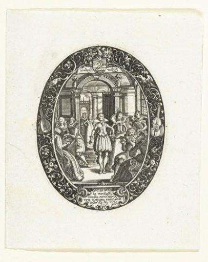 Oval with a depiction of a dance lesson