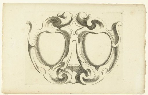 Horizontal cartouche with two heart-shaped compartments