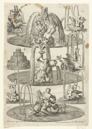 Three large and six small fountains