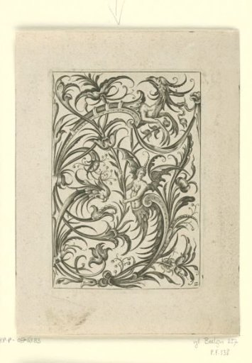 Panel with leafy tendrils extending into a female torso