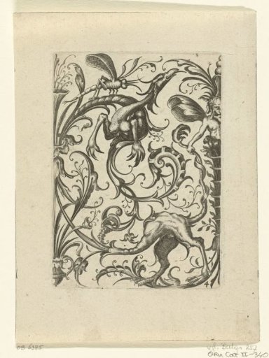 Panel with leaf scrolls and two half-monsters