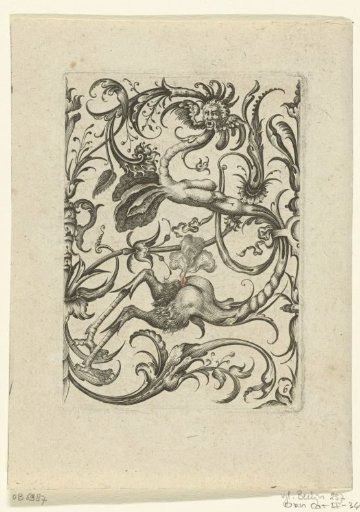 Panel with leaf scrolls and a grotesque dragon