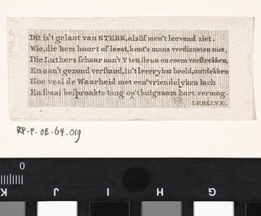 Six-line poem accompanying a portrait of Augustus Sterk