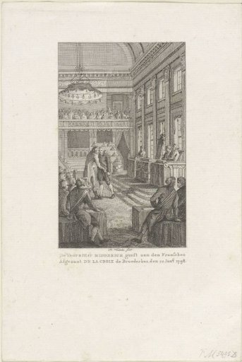 Chairman Midderigh of the National Assembly gives the French envoy De La Croix the brotherly kiss, 1798