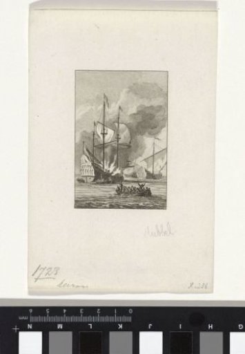 The ship of Pieter Vlak in combat with two Algerine corsairs, 1723