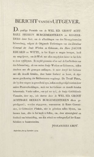 Publisher's Prospectus regarding the Publication of the Prints of the New Theatre, 15 September 1774