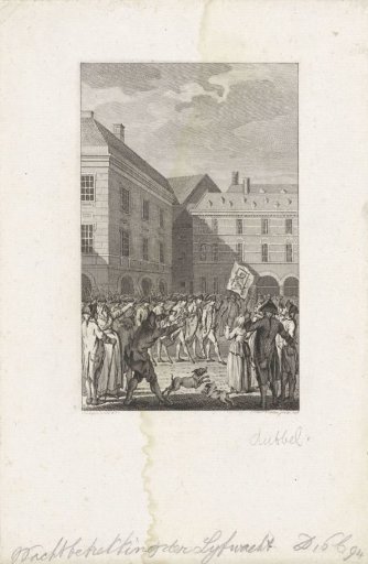 Raising the guard at the Binnenhof with a shameful banner, 1787