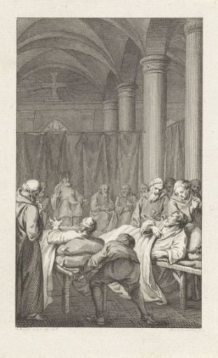 Gijsbrecht II of Amstel and the Count of Gelderland, wounded, brought to the chapter during the election of a new bishop, 1227