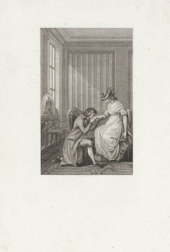 Kneeling man kissing a woman's hand