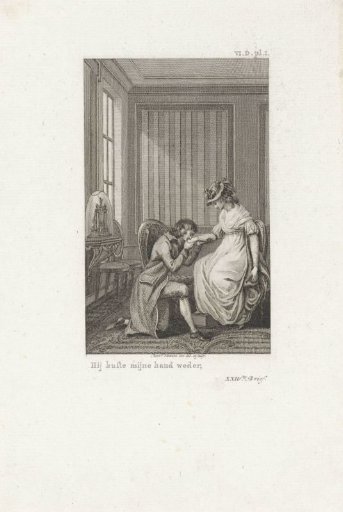 Kneeling man kissing a woman's hand