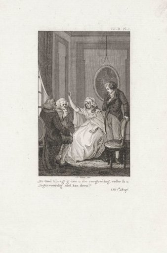 Young woman in conversation with three gentlemen