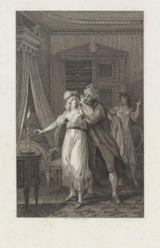 Man embracing a woman in a bedroom
