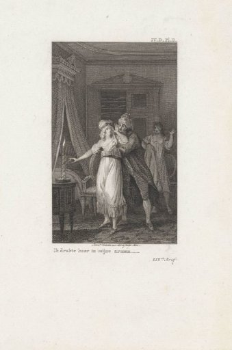 Man embracing a woman in a bedroom
