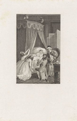 Family around the sickbed of the mother