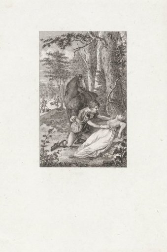 Man kneeling beside a woman unconscious in the woods