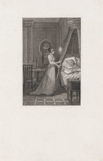 A young woman visits an old sleeping woman