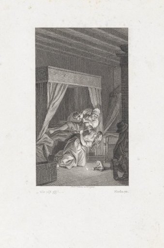 A man and woman fighting by a bed