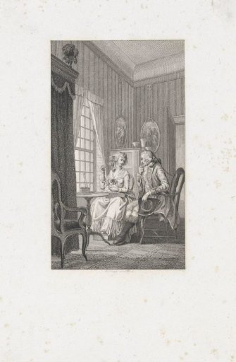 A woman working at her craft in conversation with a man