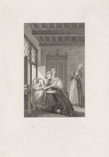 A man weeps before two women