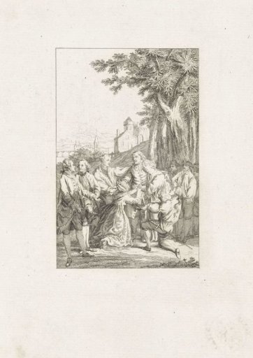 Cadet and Charlotte kneeling before their father Charles