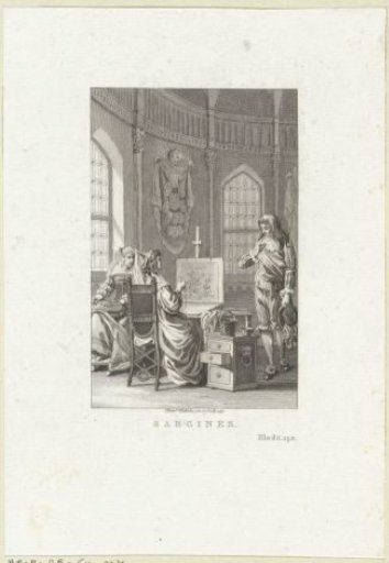 Two ladies working and conversing with a gentleman