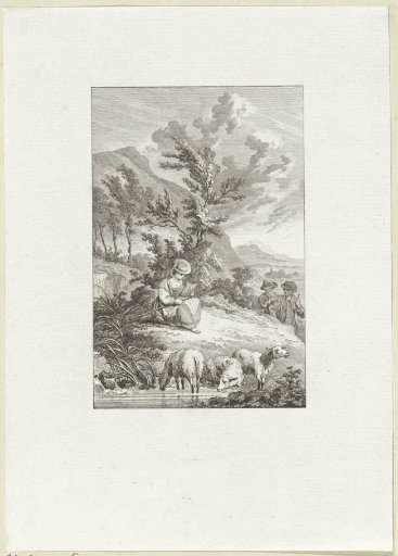 Mountain landscape with a reading shepherdess