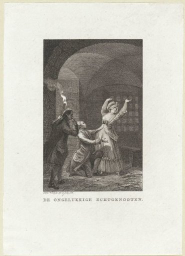 In a cell, a man kneels before a woman who turns her face away