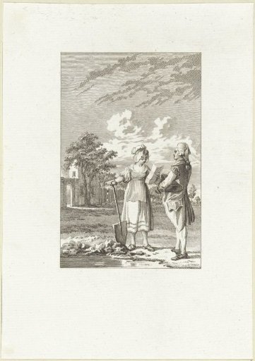 Woman with a shovel and a letter