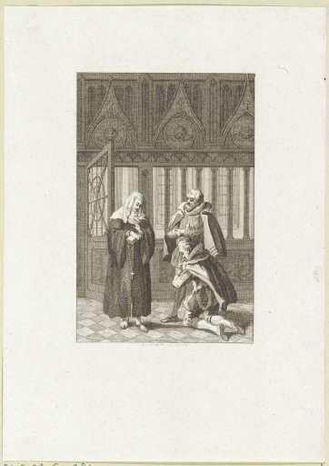 Man kneels before a nun in a church