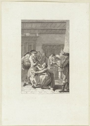 Woman with a cross kneels before a man