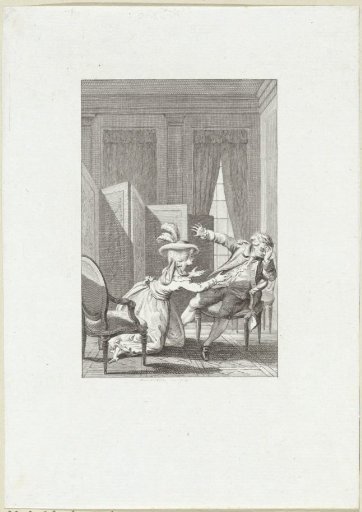 Woman kneels before a man who turns his head away