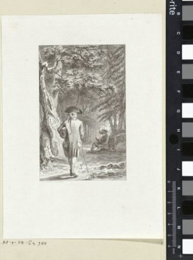 Reading man and a walker on a forest path