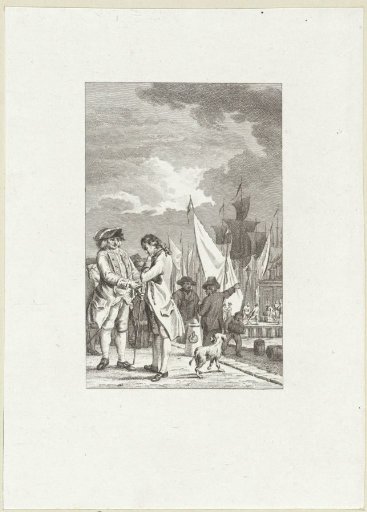 Two Men Having a Conversation on the Quay at a Harbor