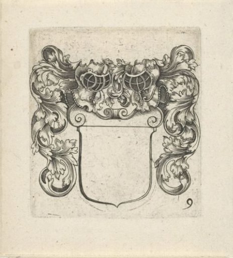 Coat of arms with two helmets and leafy tendrils