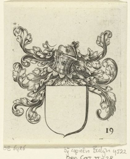 Coat of arms with helmet and leafy tendrils