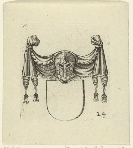 Coat of arms crowned with helmet under a drapery