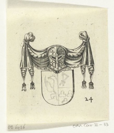 Coat of arms crowned with helmet under a drapery