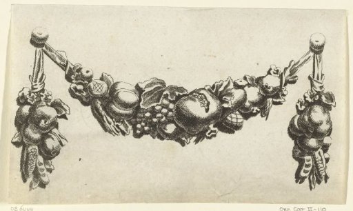 Festoon with a bunch of grapes and a pomegranate split open in the center