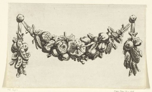 Festoon with a hexagonal piece of fruit in the center