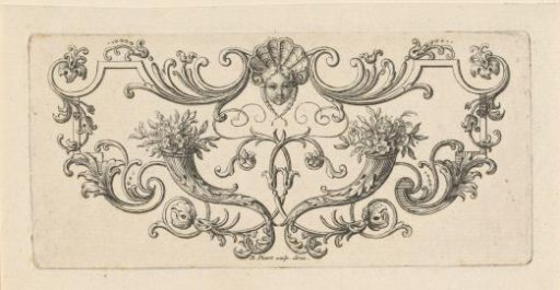 Ornament with a mask and cornucopias