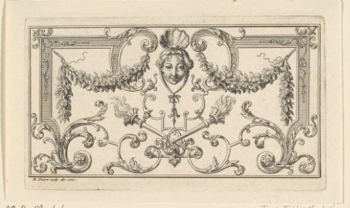 Ornament with a mask and torches